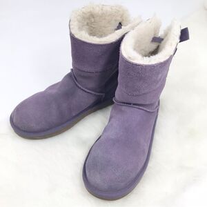 Koolaburra UGG Andra Purple Suede  Shearling Lined Bow Back Girls Youth Boots